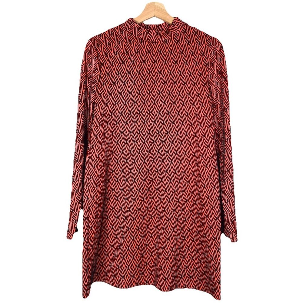 Zara Geometric Jacquard Mod Long Sleeve Mock Neck Tunic Dress Size S Retro Shift